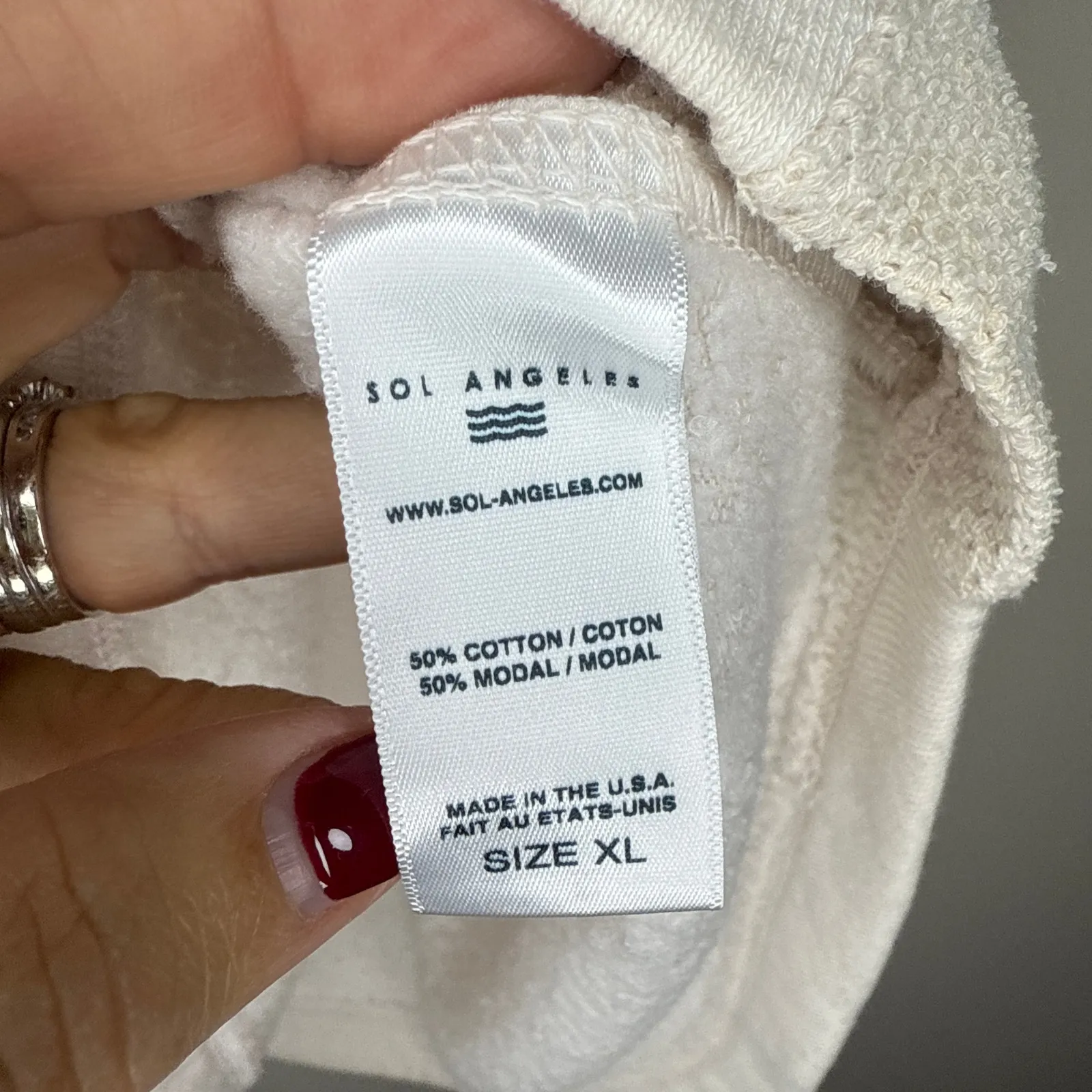 Sol Angeles Mesh Scallop Drawcord Mini Skirt MSRP $104‎ Size XL Ecru Soft Fleece - Image 6