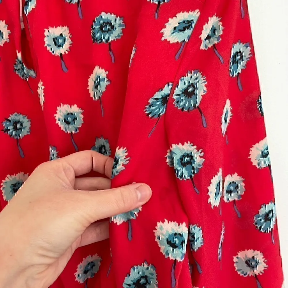 J. CREW Factory Printed Long Sleeve Fitted Dress Red Blue Floral Fit Flare FLAWS - Image 12