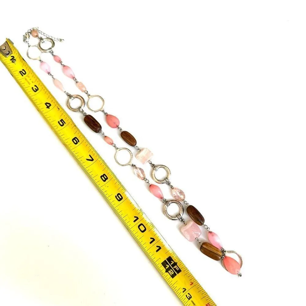 Cookie Lee  Pink Beaded Silver Tone Link necklace - Image 2