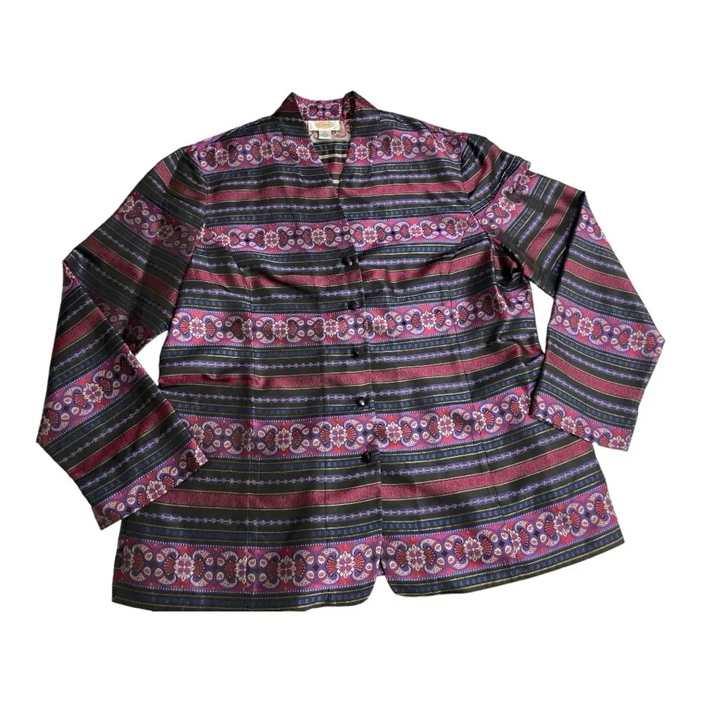 Vintage Talbots Women’s Silk Striped Mandarin Collar Jacket Blazer Size 18 - Image 5