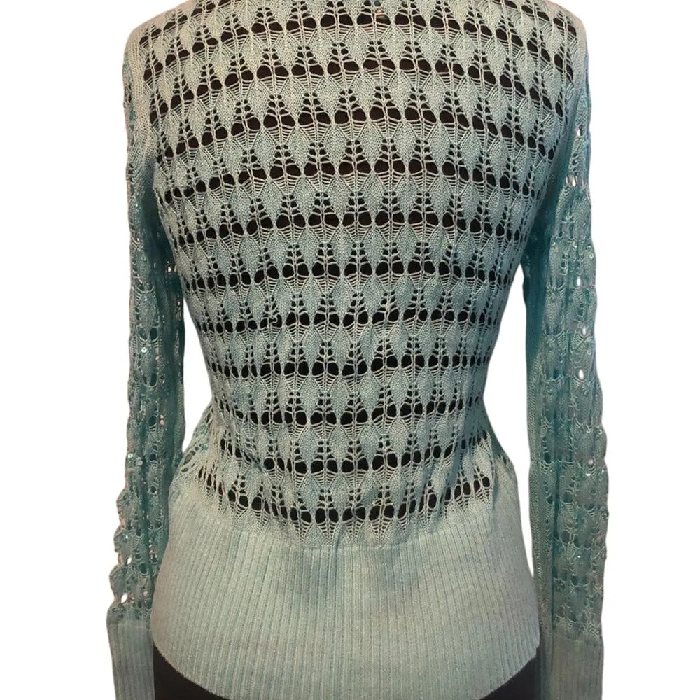 Cache Peek A Knit Sequin Kissed Sweater Top New Cardigan Tussan Silk NWT $118 - Image 5