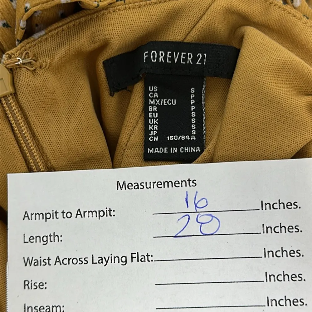 Forever21 Yellow Floral Print Dress Adjustable spaghettis straps Ties in back  S - Image 8