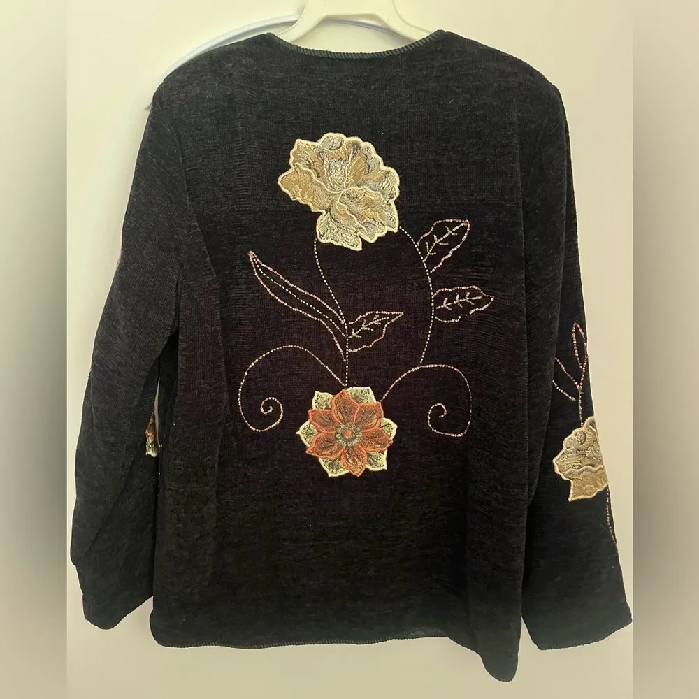 Vintage‎ Indigo Moon Floral Embroidered Sequined Jacket - Image 7