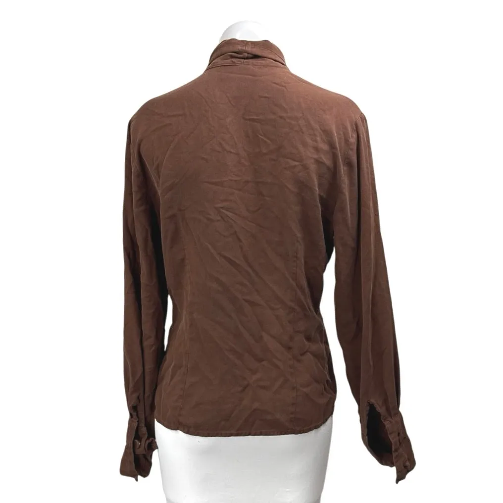 New York City Blouse Co Brown 100% Silk Long Sleeve Button Down Shirt Top Size 6 - Image 2