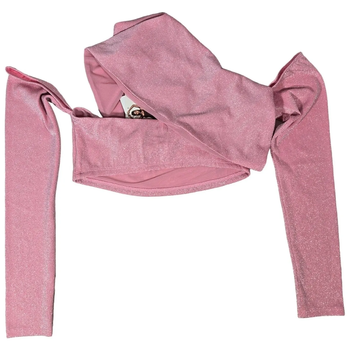 Naked Wardrobe Pink Sparkle Long Sleeve Wrap Crop Top Shirt‎ Womens Size L T2285 - Image 2