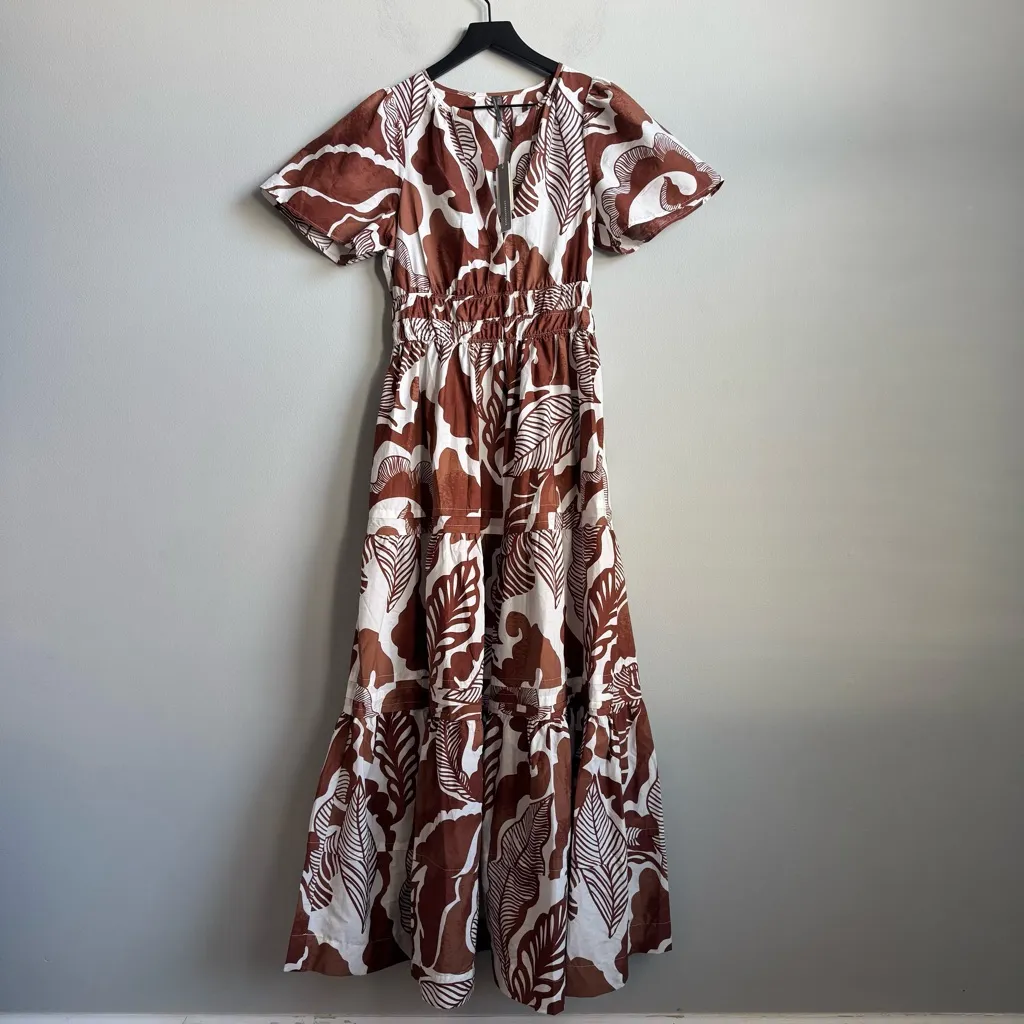 NEW Anthropologie Somerset Maxi Dress in Cedar Brown Floral Leaf Size Small - Image 4
