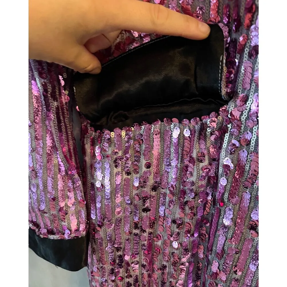 FREE PEOPLE Ella Duster Sequin Purple Combo Black Trim Jacket XS/S Oversized NWT - Image 7