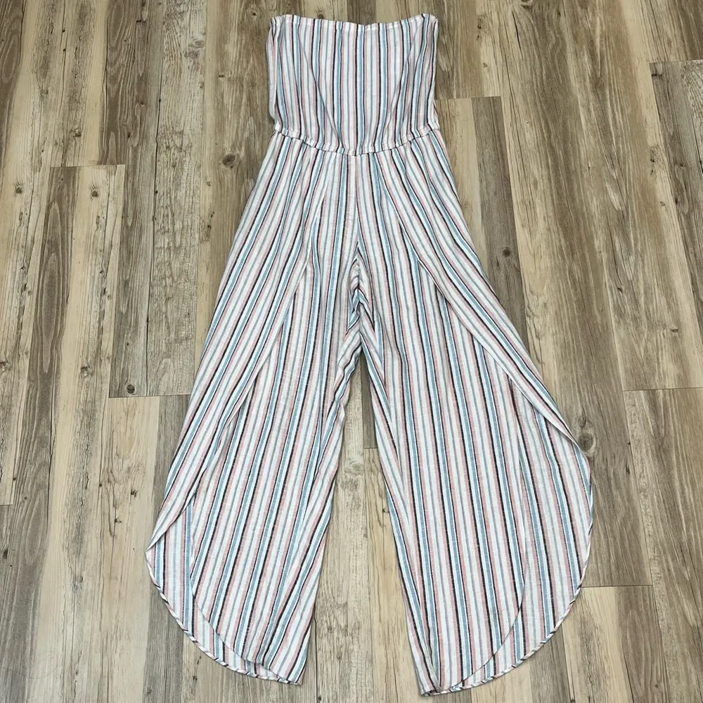 Anthropology Drew Jumpsuit Strapless Striped Linen Split Tulip Leg Boho … - Image 21
