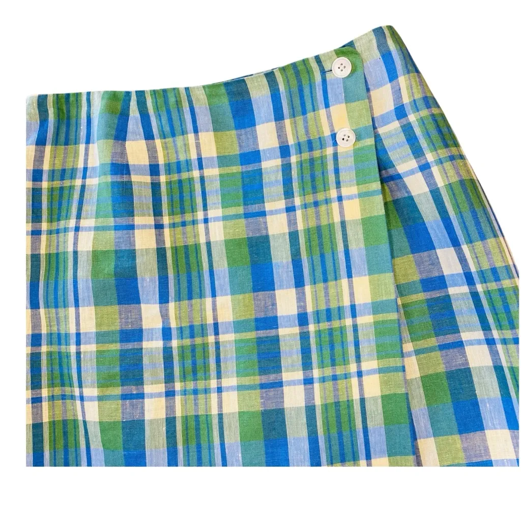 VINTAGE 90s TALBOTS Irish Linen Plaid Wrap Skirt - Image 3