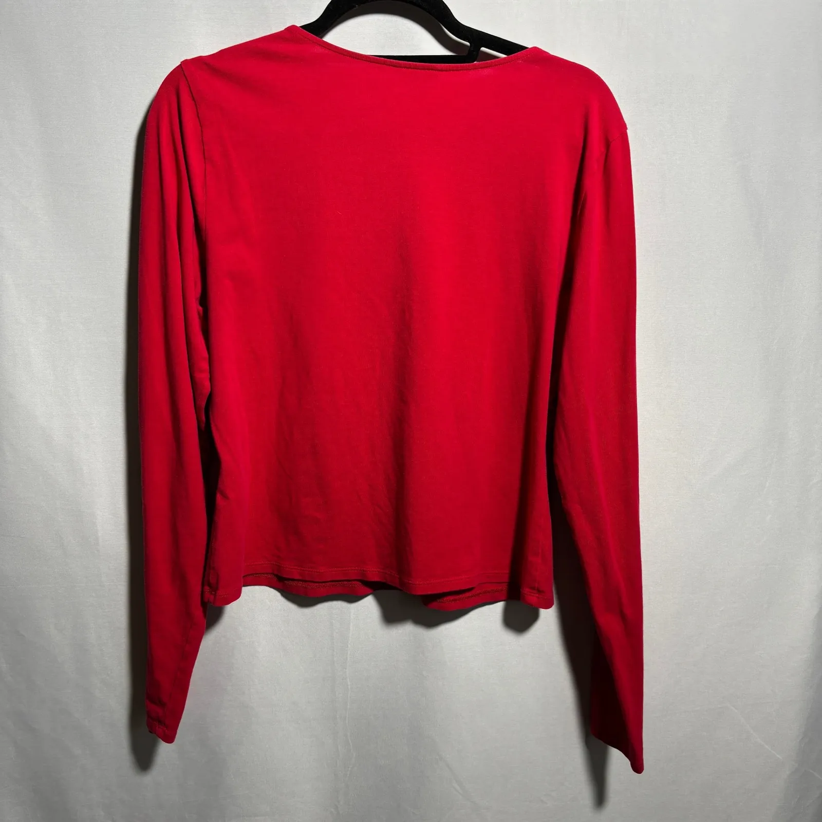 Guess Womens XL Red Long Sleeve Criss Cross V Neck‎ Top Cotton Modal Vamp - Image 2