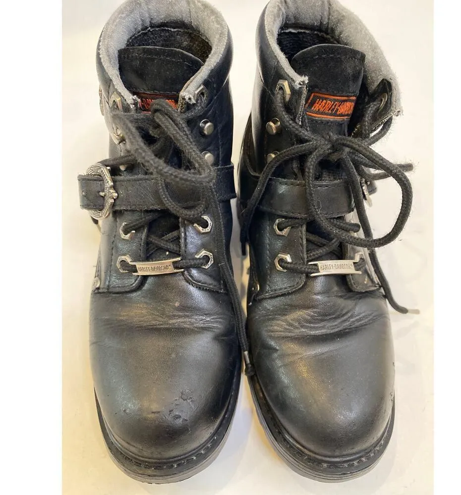 Harley-Davidson Faded Glory Black Lace Up Moto Leather Ankle Boots Sz 7.5 Women - Image 2