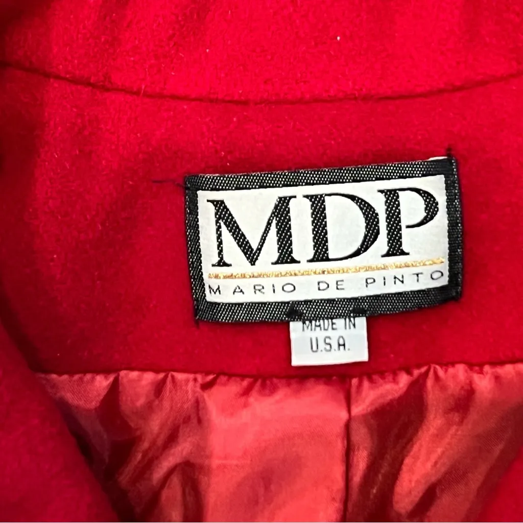 VTG Y2K Mario de Pinto MDP Large? Wool Blend Coat Red Pea Overcoat Made In USA - Image 4
