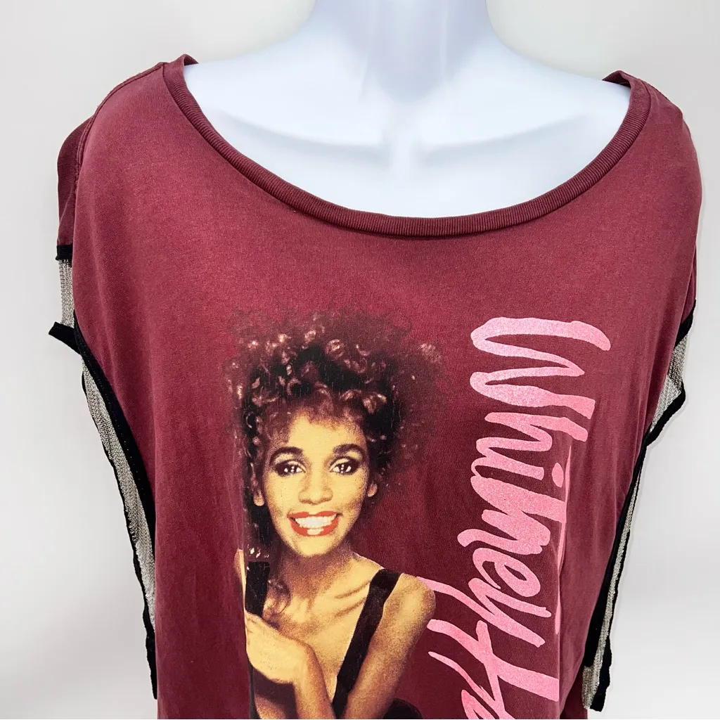 Whitney Houston Graphic Women's Top in Maroon w/Fine Chains at Armholes - Image 2