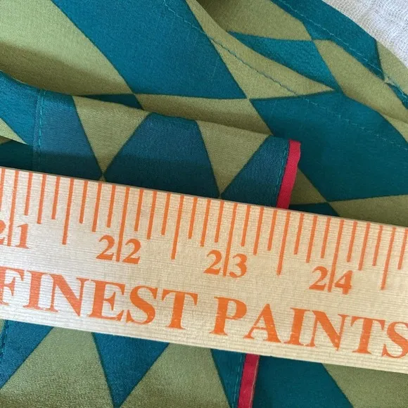 1990S BOB MACKIE Green & Blue Silk Harlequin Blouse Small‎ - Image 10