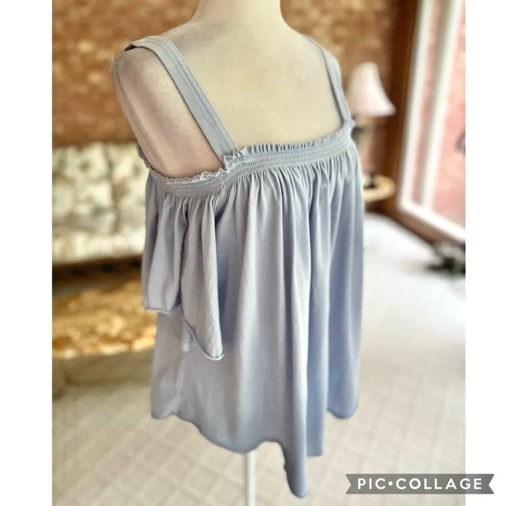 We The Free Top Blue Knit Cold Shoulder Short Sleeve high Low L Boho Casual Chic - Image 11