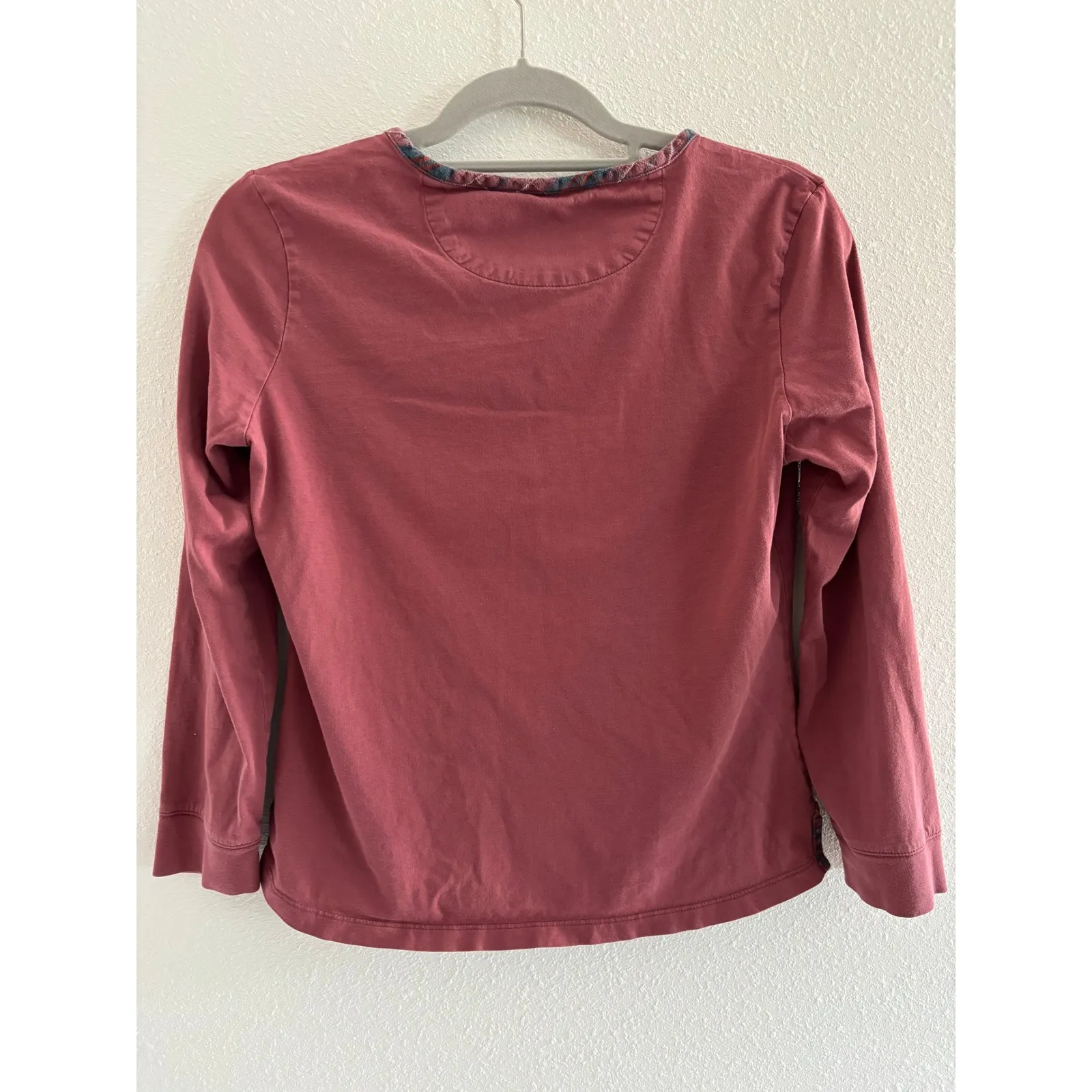 Garnet Hill Pajama Top Womens Small Burgundy Plaid Trim Comfort Lounge Cozy - Image 2