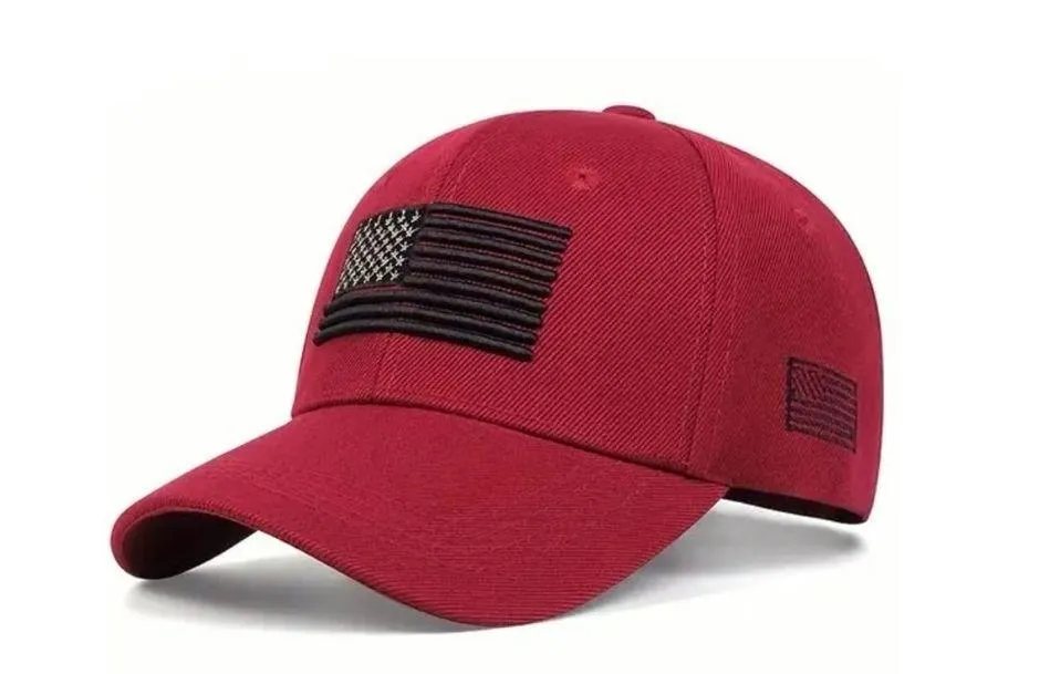 American Flag Side Embroidery Baseball Caps Adjustable Casual Hat new in bag Red - Image 2