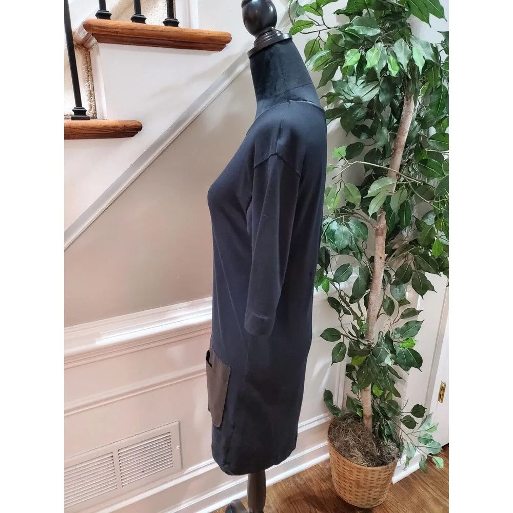 Zara Collection Women Black Polyester Round Neck 3/4 Sleeve Knee Length Dress M - Image 5