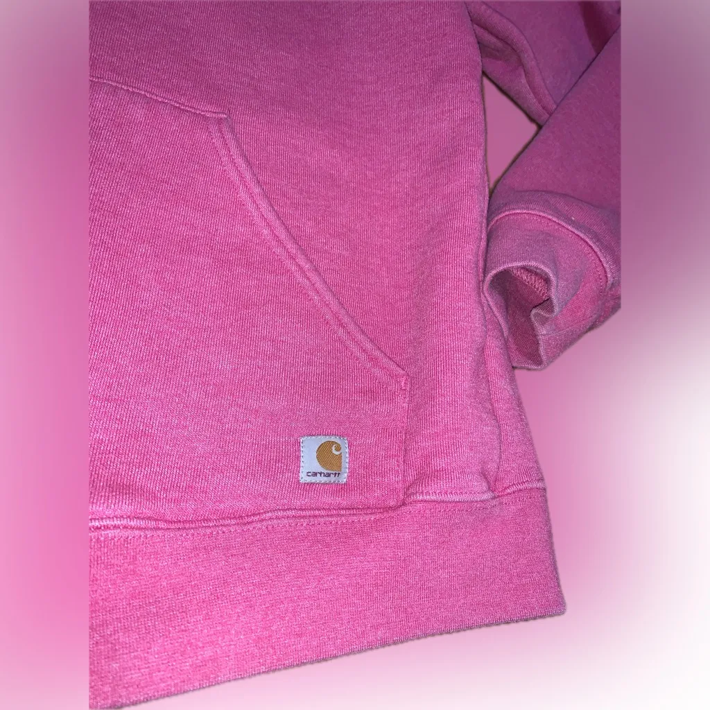 Vintage Carhartt Women's Fuchsia Pink Embroidered Zip-Up Chore Hoodie Jacket S - Image 11