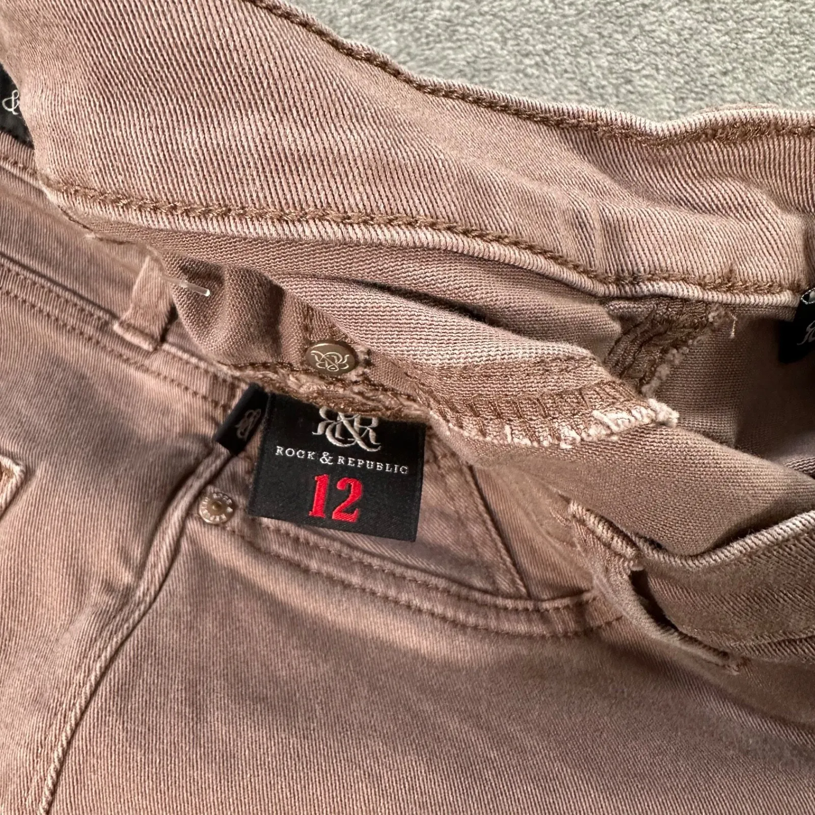 Rock & Republic Kashmere Taupe Brown Ripped Skinny Jeans Women's 12 Mid Rise - Image 10