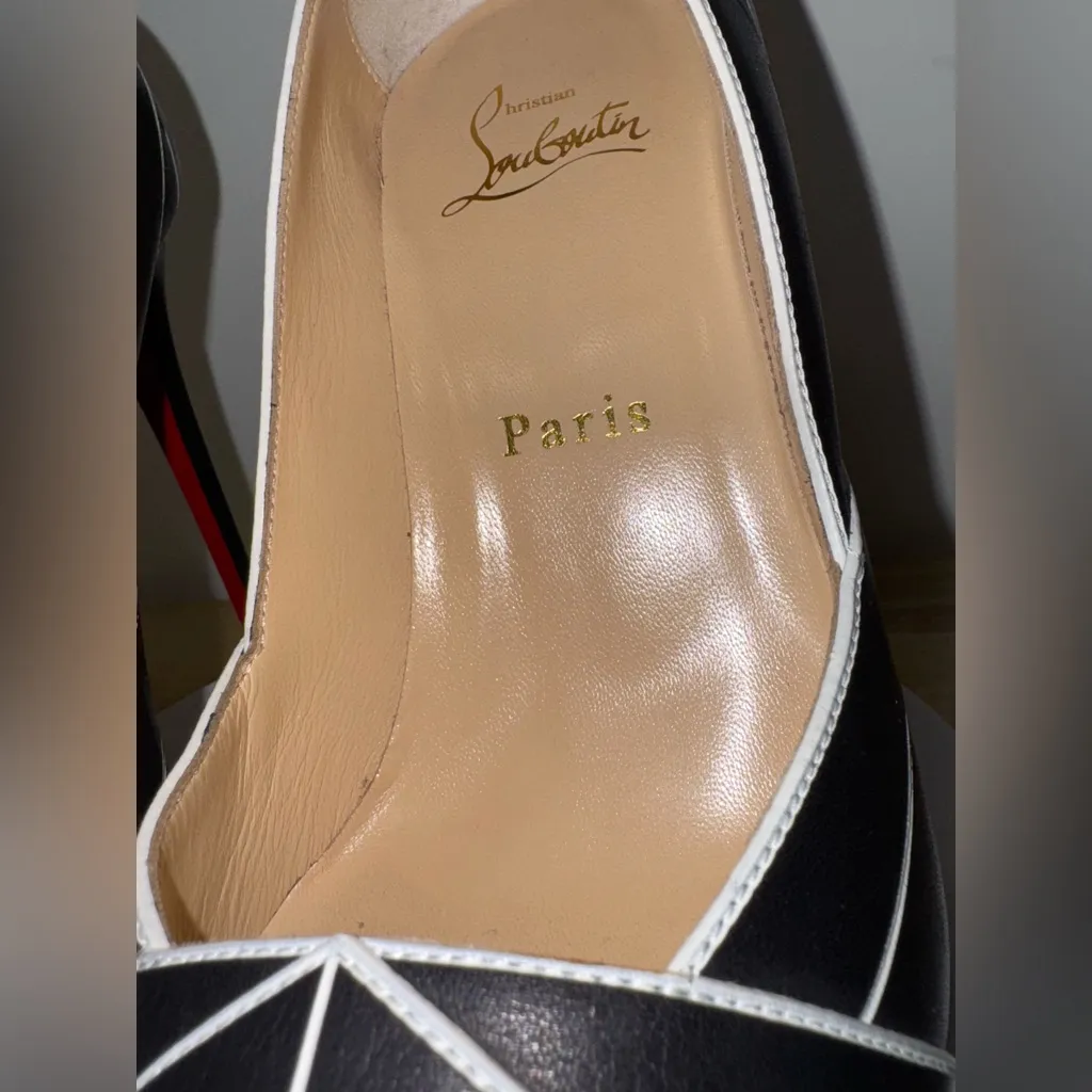 Christian Louboutin Calfskin Undessin Alta 120 Pumps 36 Black White - Image 7