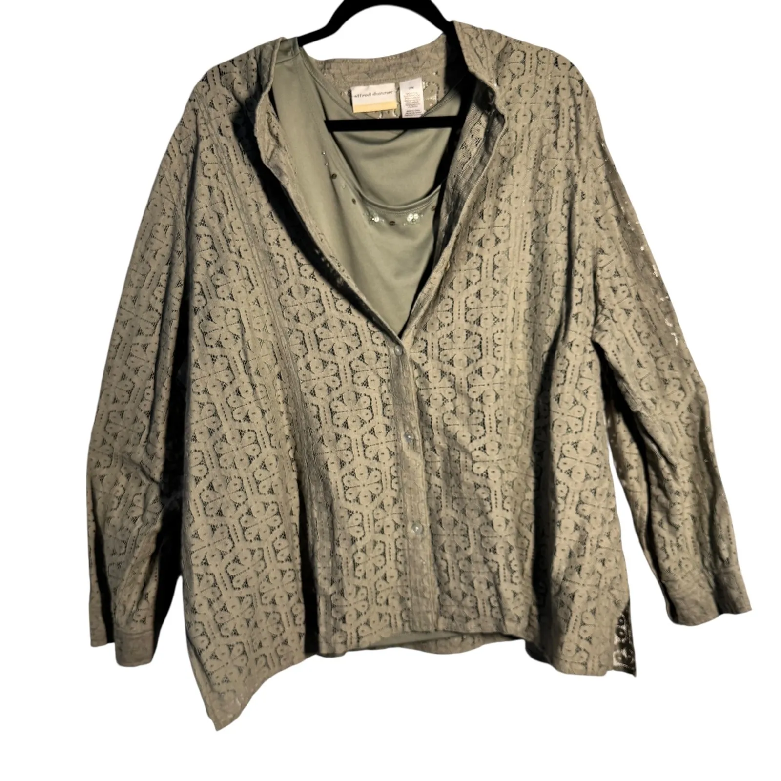 Alfred Dunner Woman Sage Green Lace Blouse w/ Tank Top 24W Plus Size - Image 8