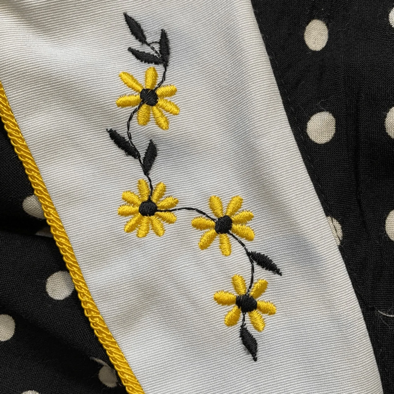 Vintage 90s Karlie & Company Polka Dot Midi Dress Embroidered Floral Collar Black Size 8 - Image 9