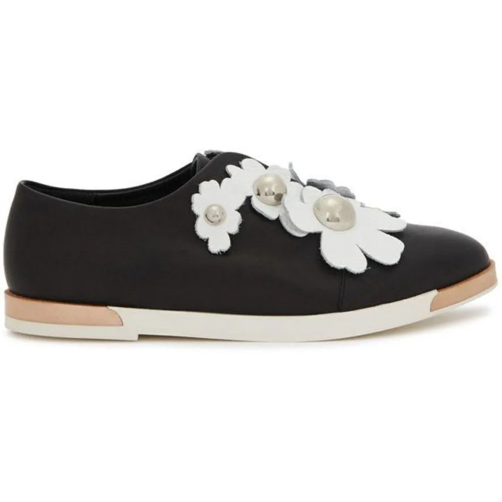 MIISTA LONDON Blanche leather floral Loafers embellished size‎ 37 size 6.5 Black - Image 11