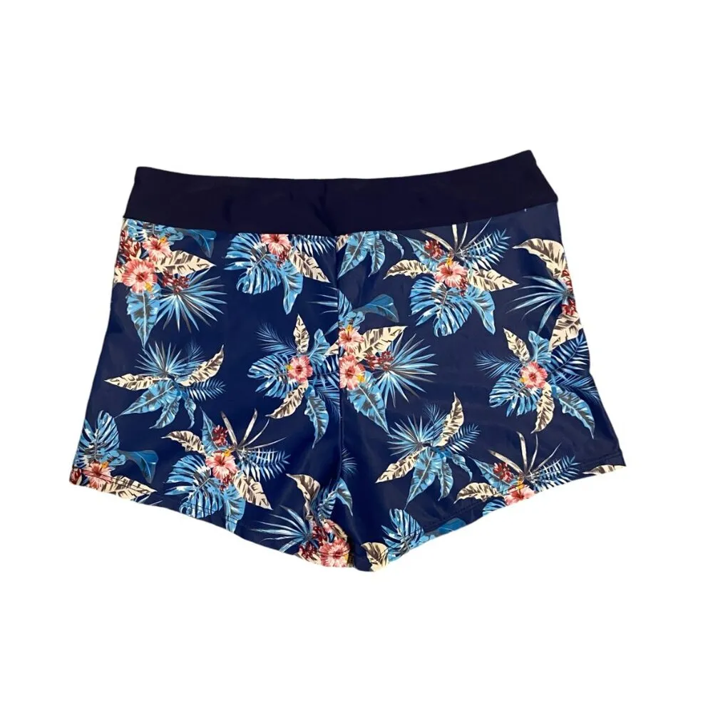 Yonique women's M blue and pink floral shortinis swim shorts tankini bottoms Size M - Image 2