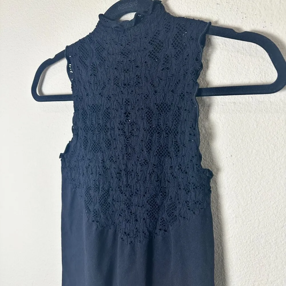 VINTAGE FREE PEOPLE Lace Cut Out Bodycon Dress Black Size S/M - Image 14