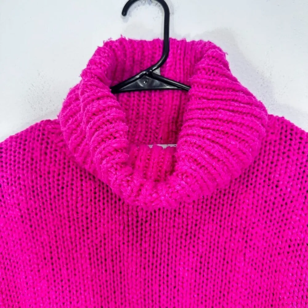 Vibrant Hot Pink Chunky Knit Turtleneck Sweater Winter Cozy‎ Comfy Oversized S - Image 6