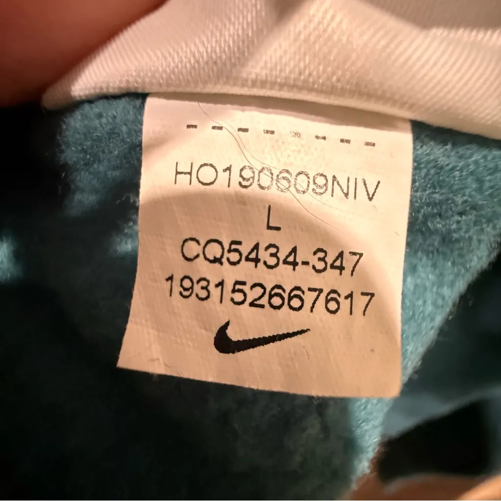 Nike Teal Blue Hoodie with Sparkly Silver Logo, Size L - Image 6