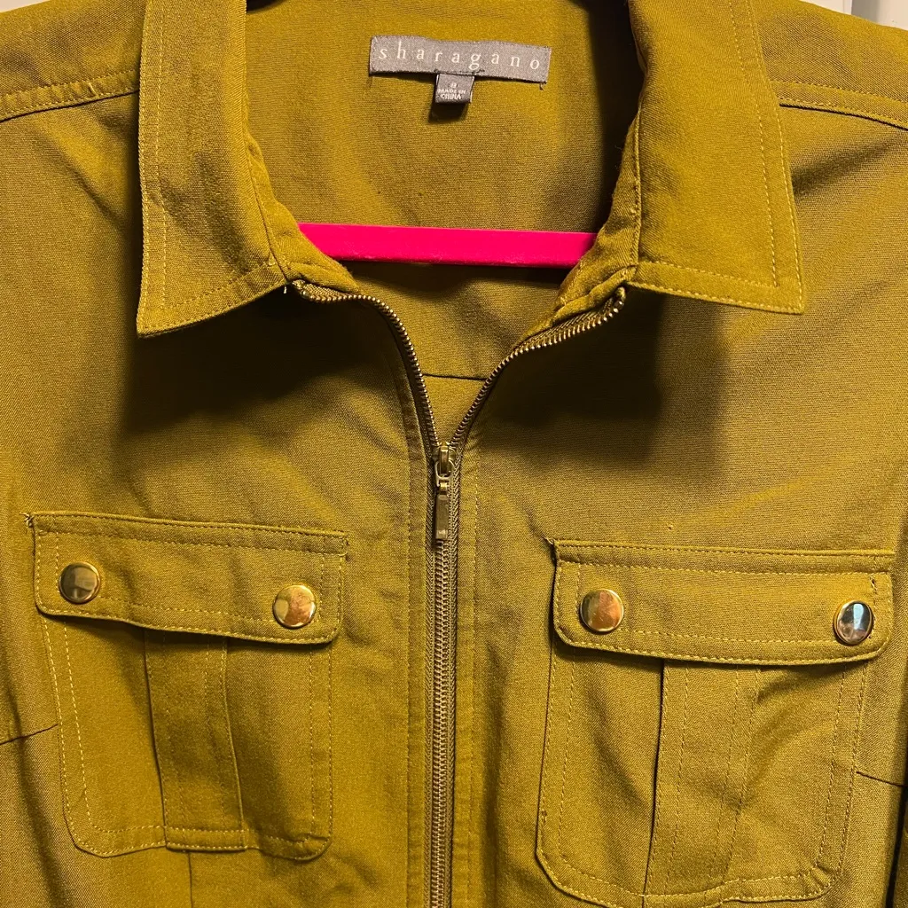 Sharagano Utility Dress Women’s 8 Army Green Sleeveless Belted - Image 2