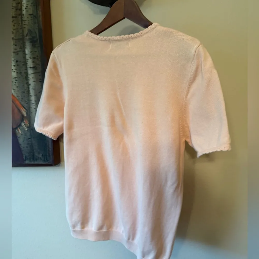 Alfred Dunner Sweater Women M Short Sleeve Spring Summer Pink Floral Embroidery - Image 2