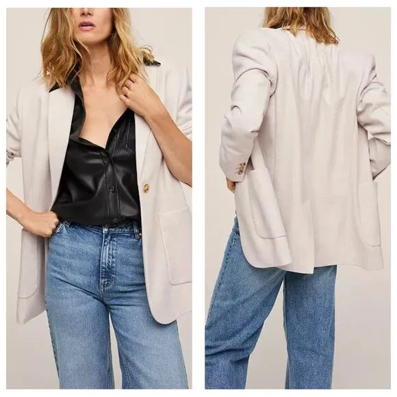 Mango Women's Flecked Wool-Blend Blazer Size Medium Cream Oatmeal - Image 2