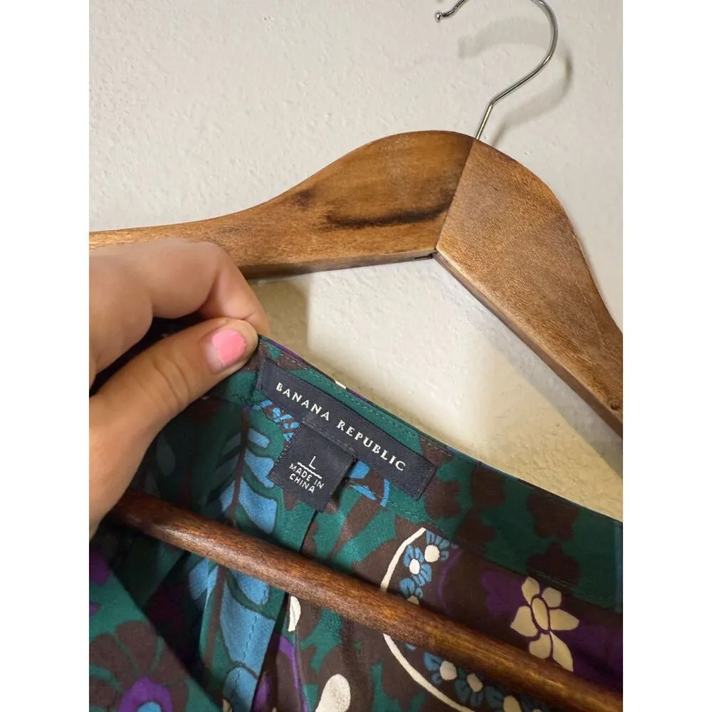 Banana Republic Floral Pattern 100% Silk Dress Womens Sz L Quiet Luxury Career - Image 6