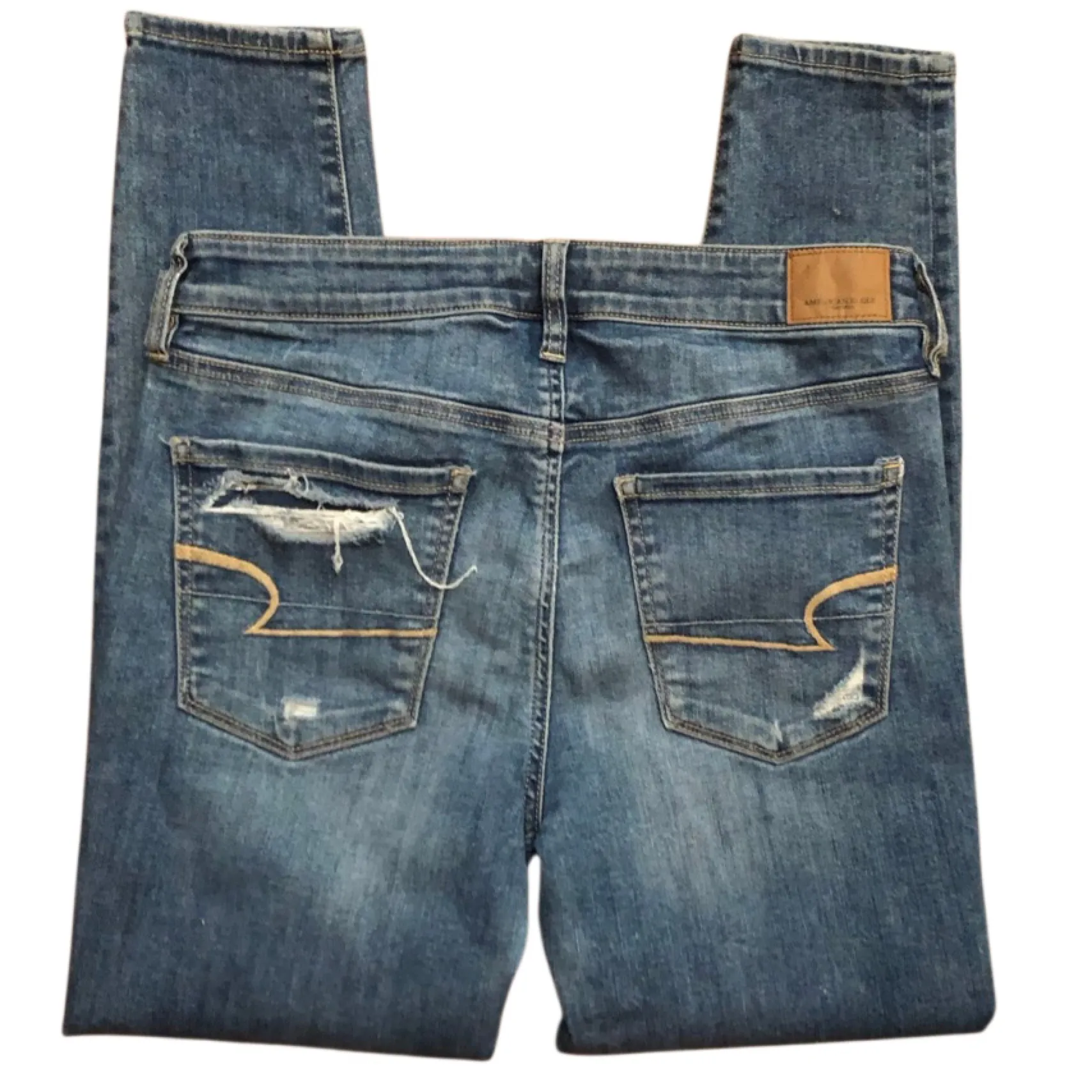 American Eagle Outfitters Classic Blue Denim distressed skinny jeans Sz 8 short - Image 2