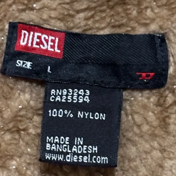 Vtg Y2K Diesel Tan Nylon Bomber Zip Jacket‎ Sz L Sherpa Lined Military Utility - Image 6