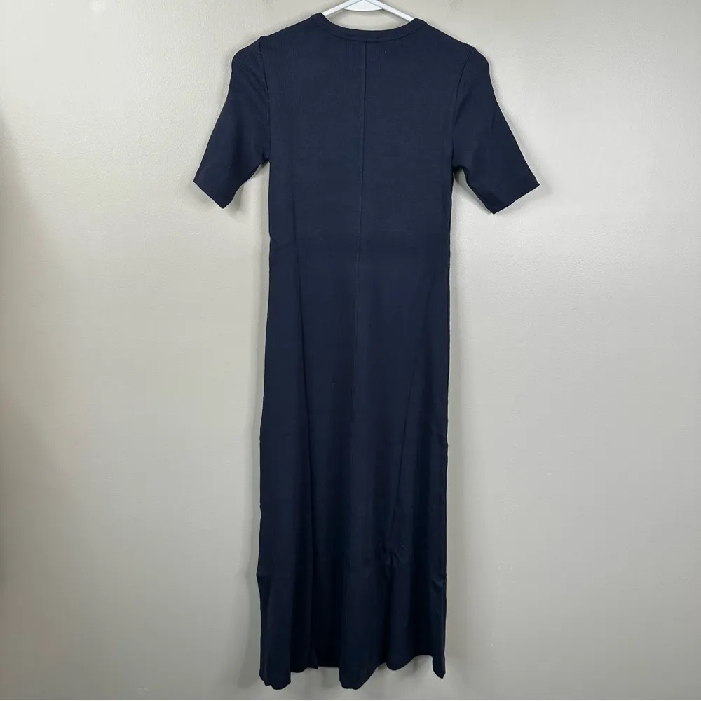 NEW AYR The Moderne Ribbed Midi Dress City Sky Navy Blue XS Classic Minimalist - Image 8