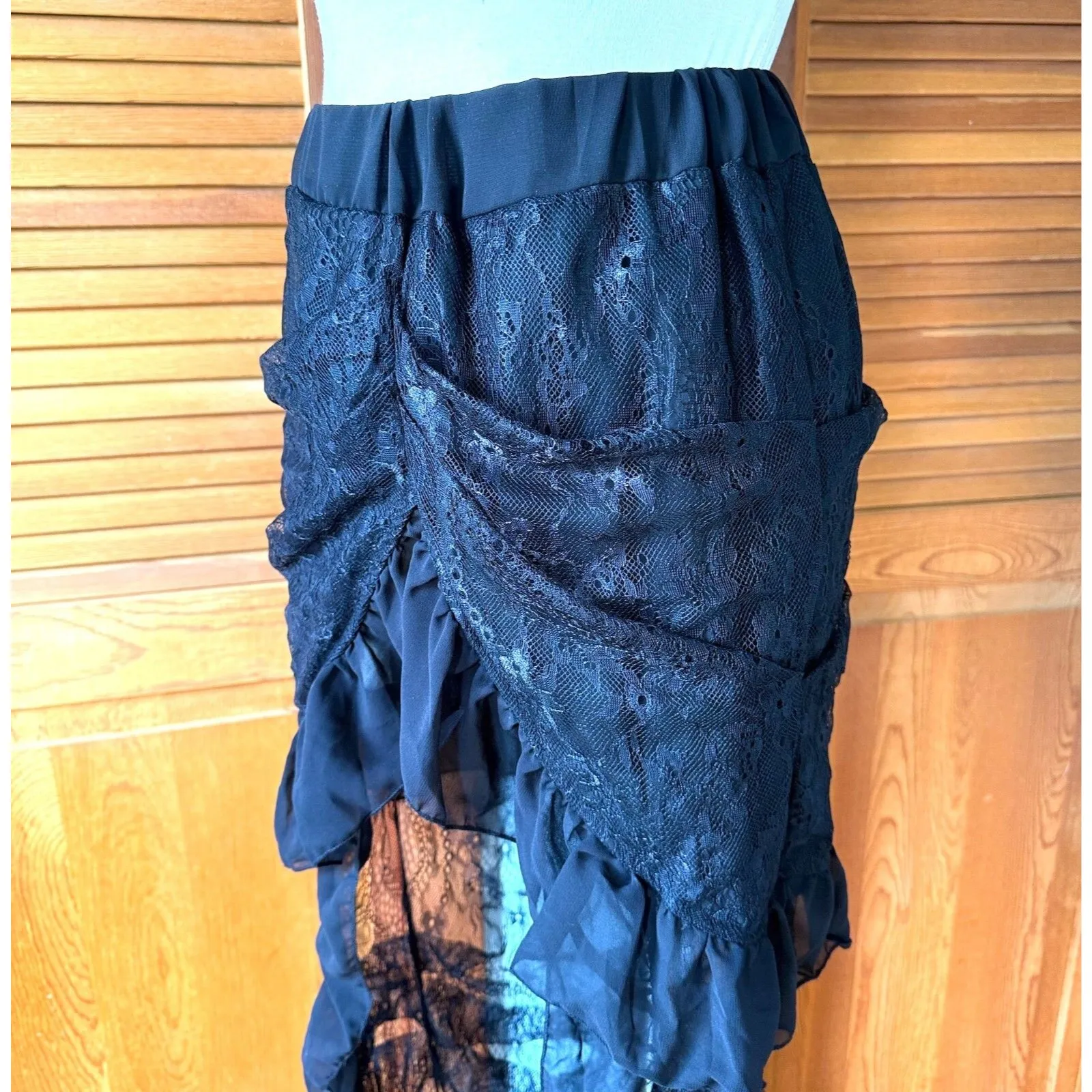 Gothic Lolita Punk Steampunk Victorian Cabaret Black Lace High Low Skirt S - Image 5