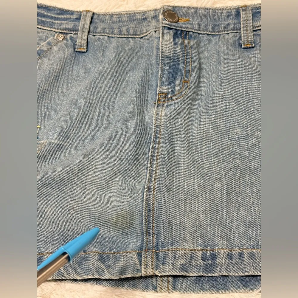 GAP Y2K Denim Mini Skirt Embroidered Appliqué Jeans Blue Cotton Size 10 - Image 11
