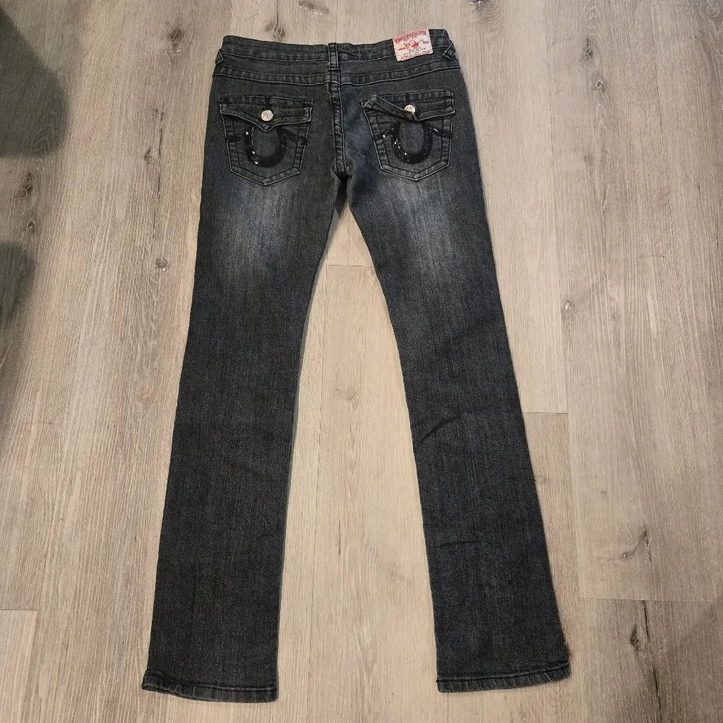 True Religion Dark Wash Straight Bejeweled Jeans Sz 29 - Image 5