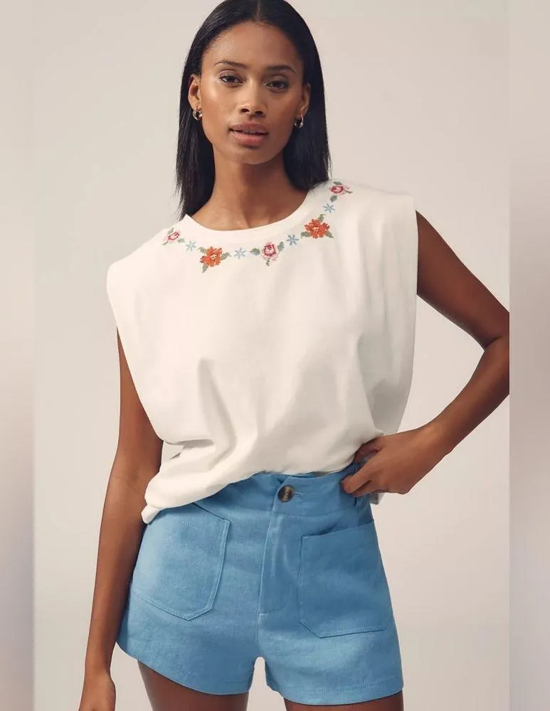 Farm Rio Off-White Cross Stitch Flowers Organic Cotton T-Shirt L - Image 5