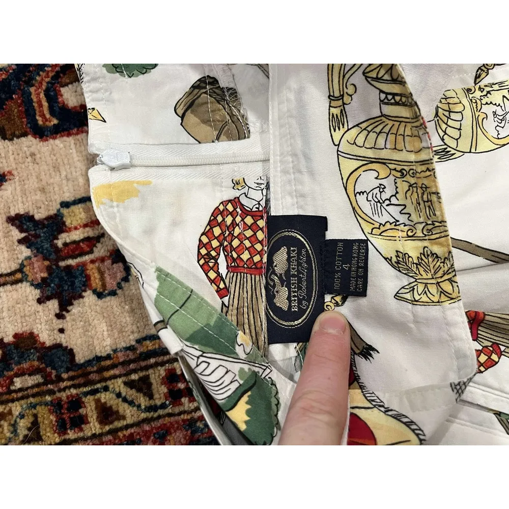 Vintage British Khaki Novelty Maximalist Golf Sporty Pleated High Waist Short Size 4 - Image 6