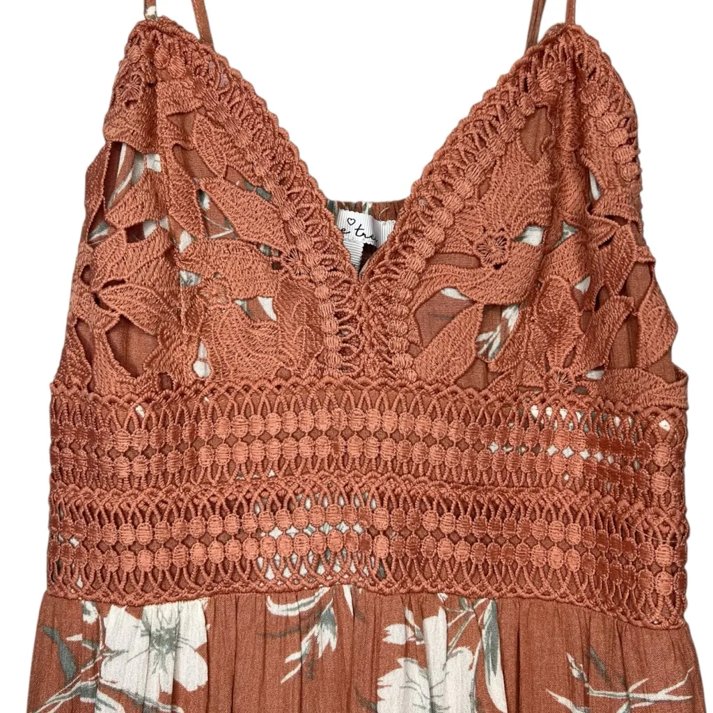 Love Tree Women’s Mini Dress in Terracotta Crochet Detail Size Small - Image 2