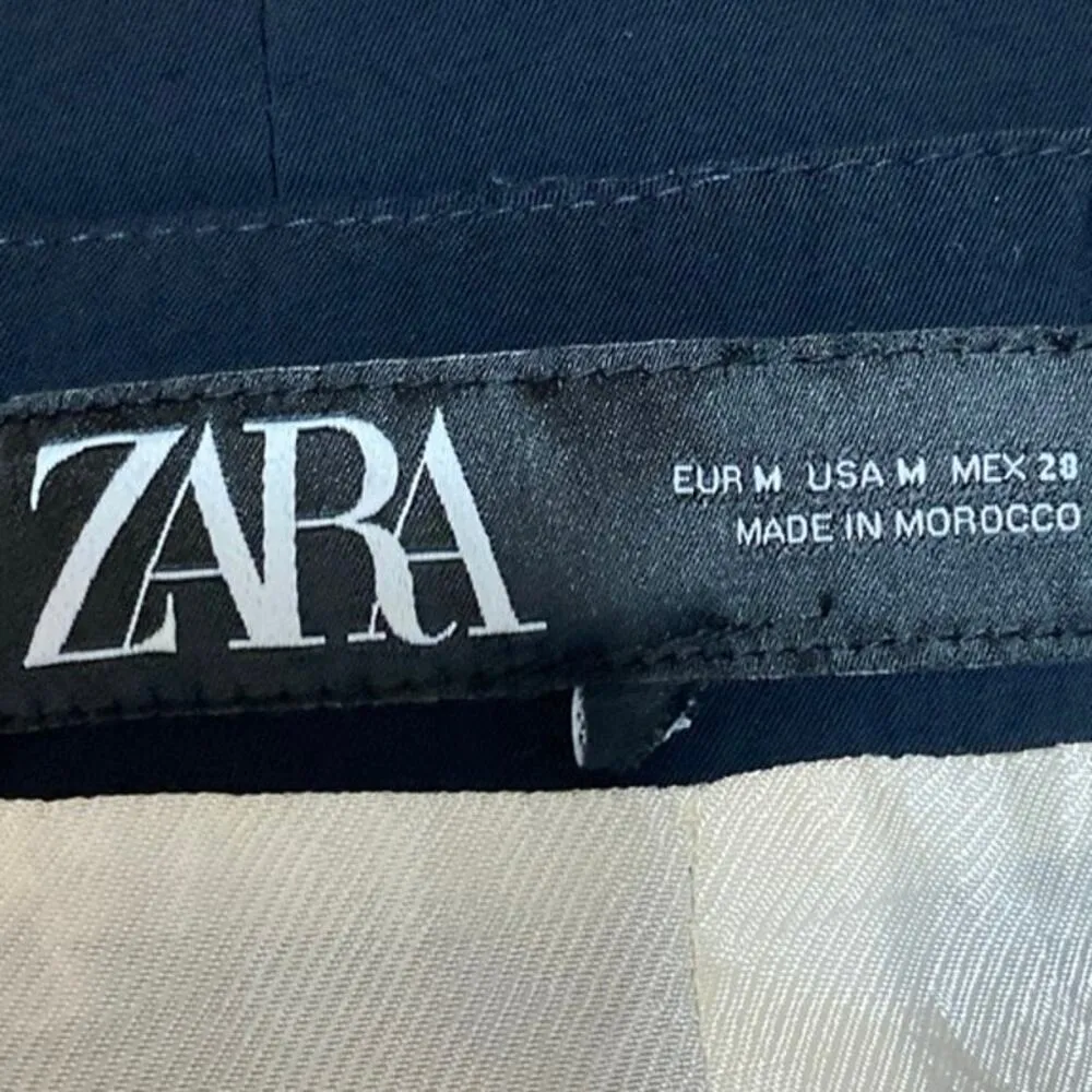 Zara Women's Navy Blue Tie Knit Sleeveless Cropped Cardigan Vest Top Size M - Image 3