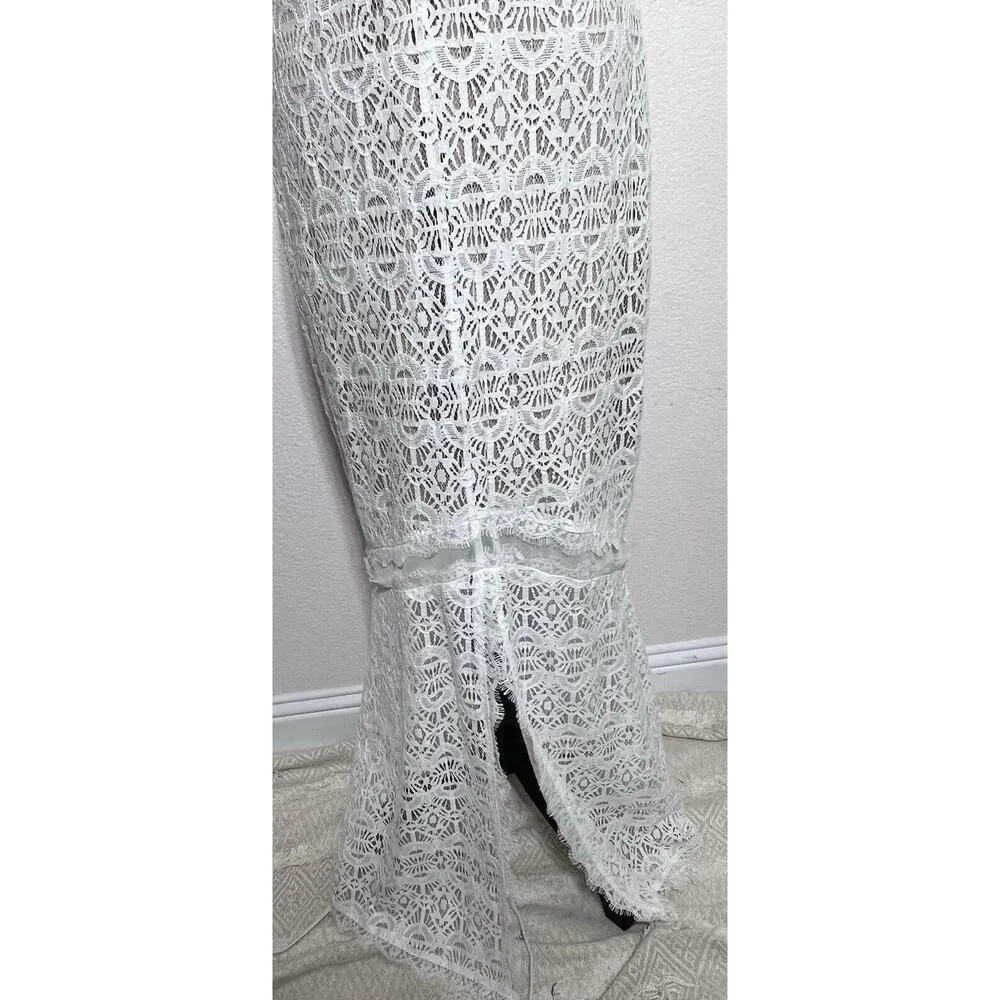Harlyn White Lace Eyelet Long Dress Size Large Formal Prom Mermaid Tail V Neck - Image 3