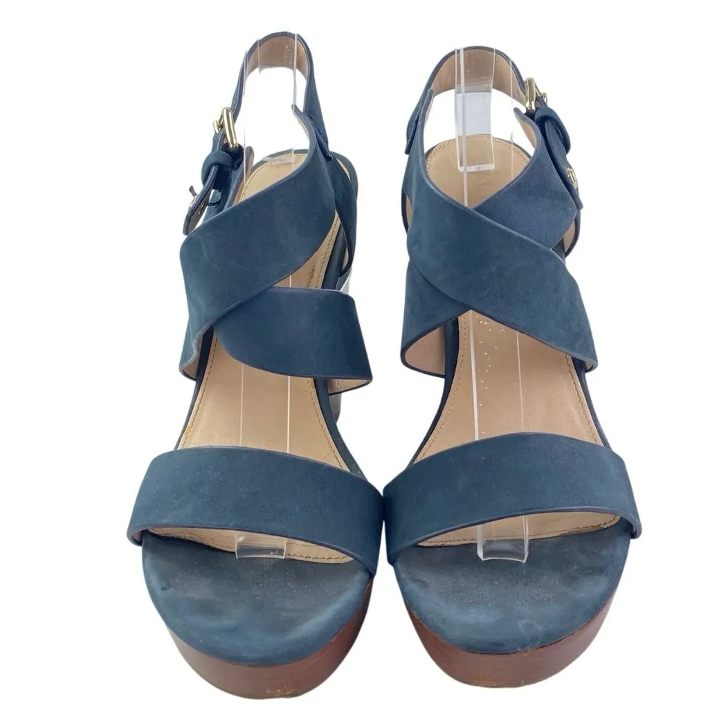 Aldo Women's Navy Blue Suede Leather Strappy Open Toe Wedge Heels Sandals Size 8 - Image 2