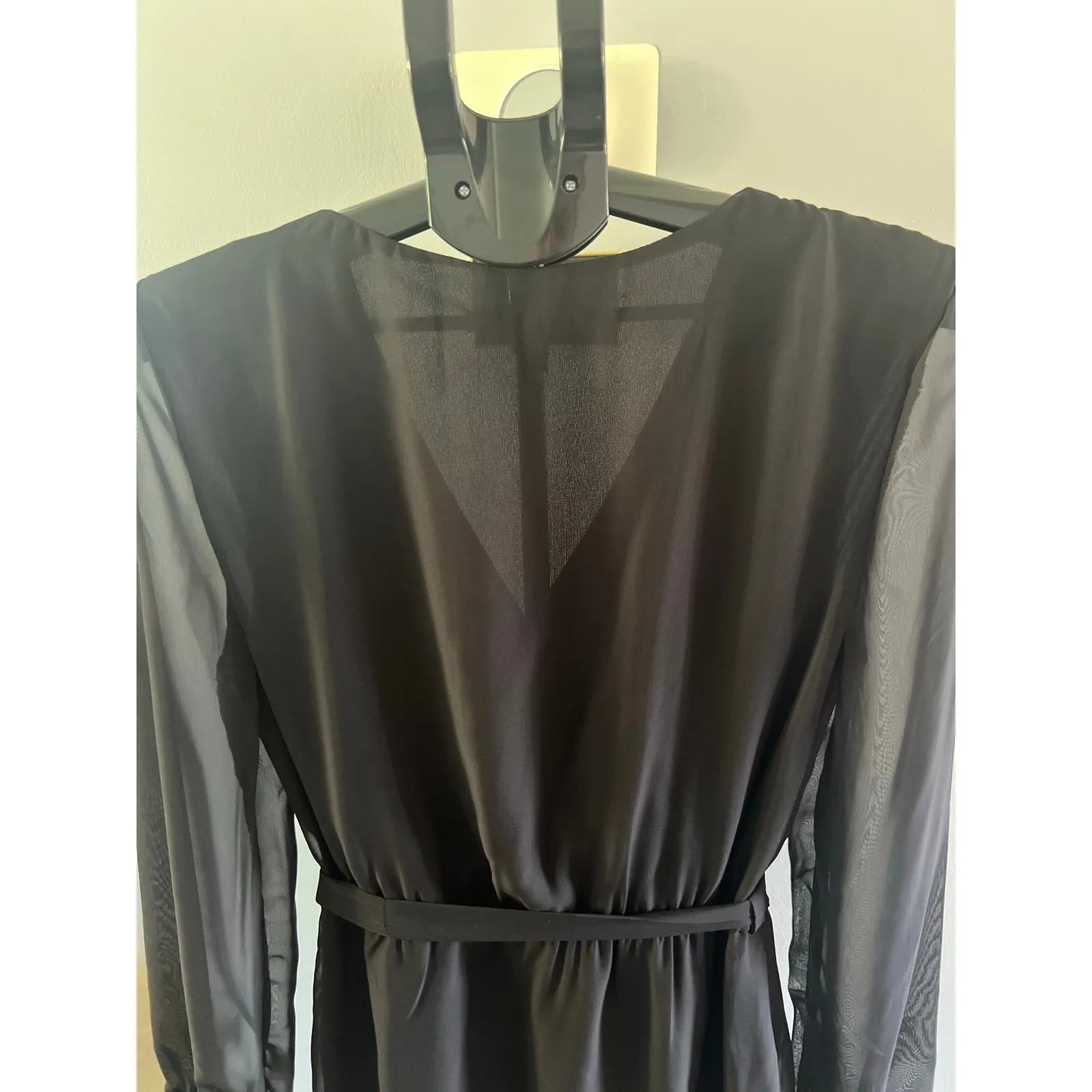 Mossimo Women's black sheer long sleeve V Neck Mid length‎ Dress size Large - Image 6