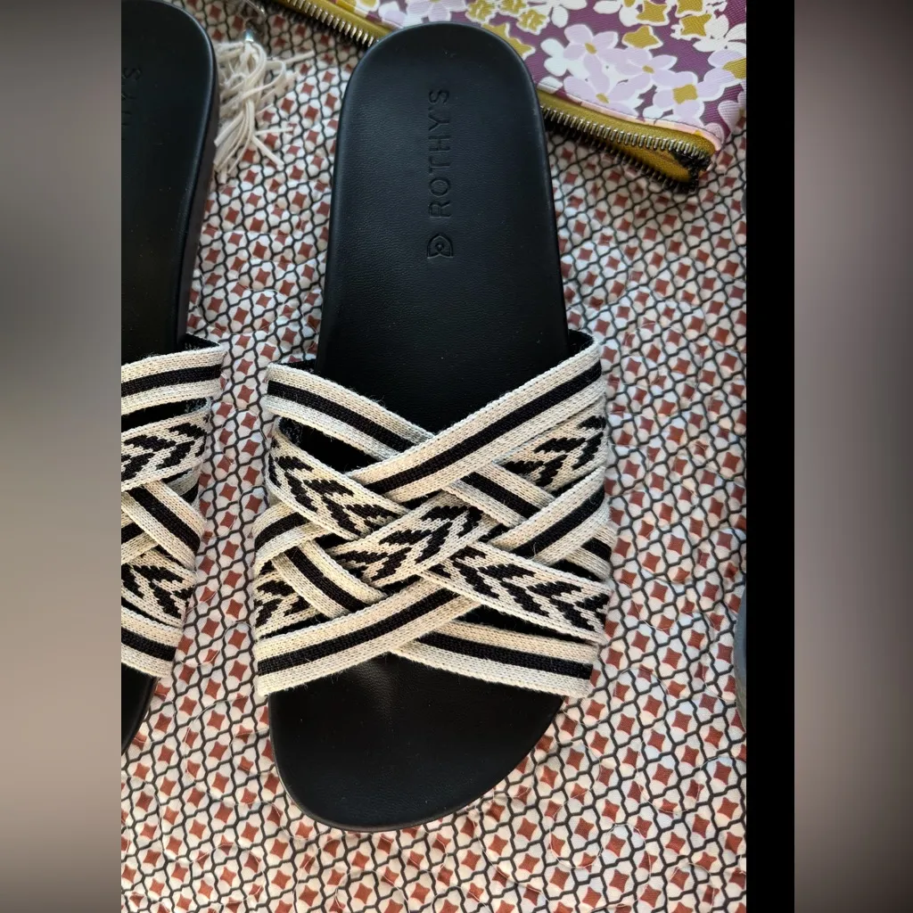 ROTHY’S The Slide Cloud Crossover Fabric Sandals black white 7.5 - Image 2